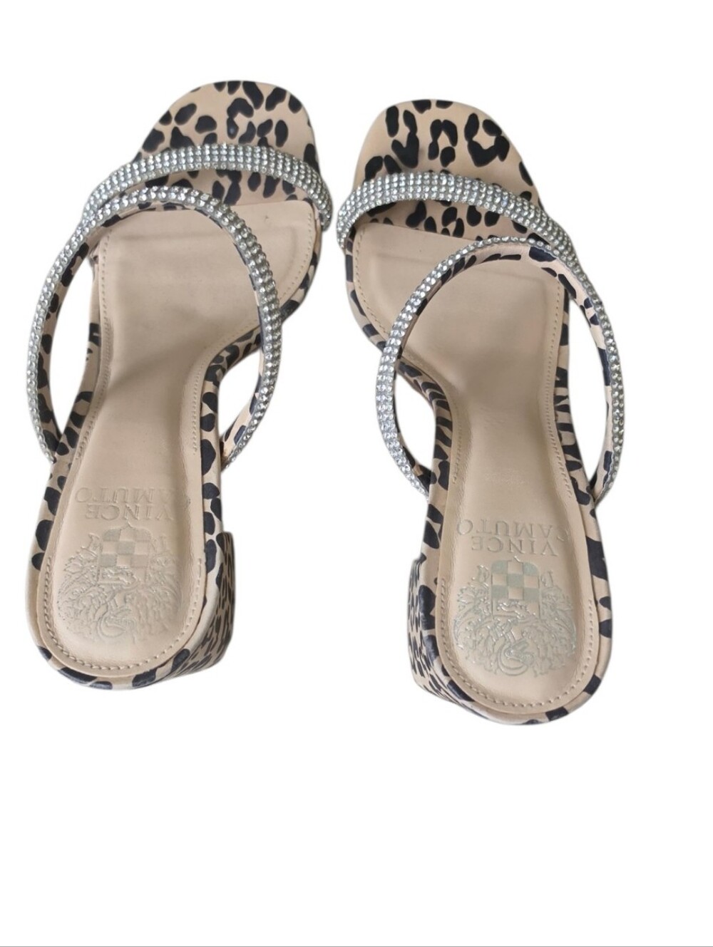 Vince Camuto Magaly Leopard Rhinestone Block Heel Sandals Y2K 7M - Picture 6 of 8